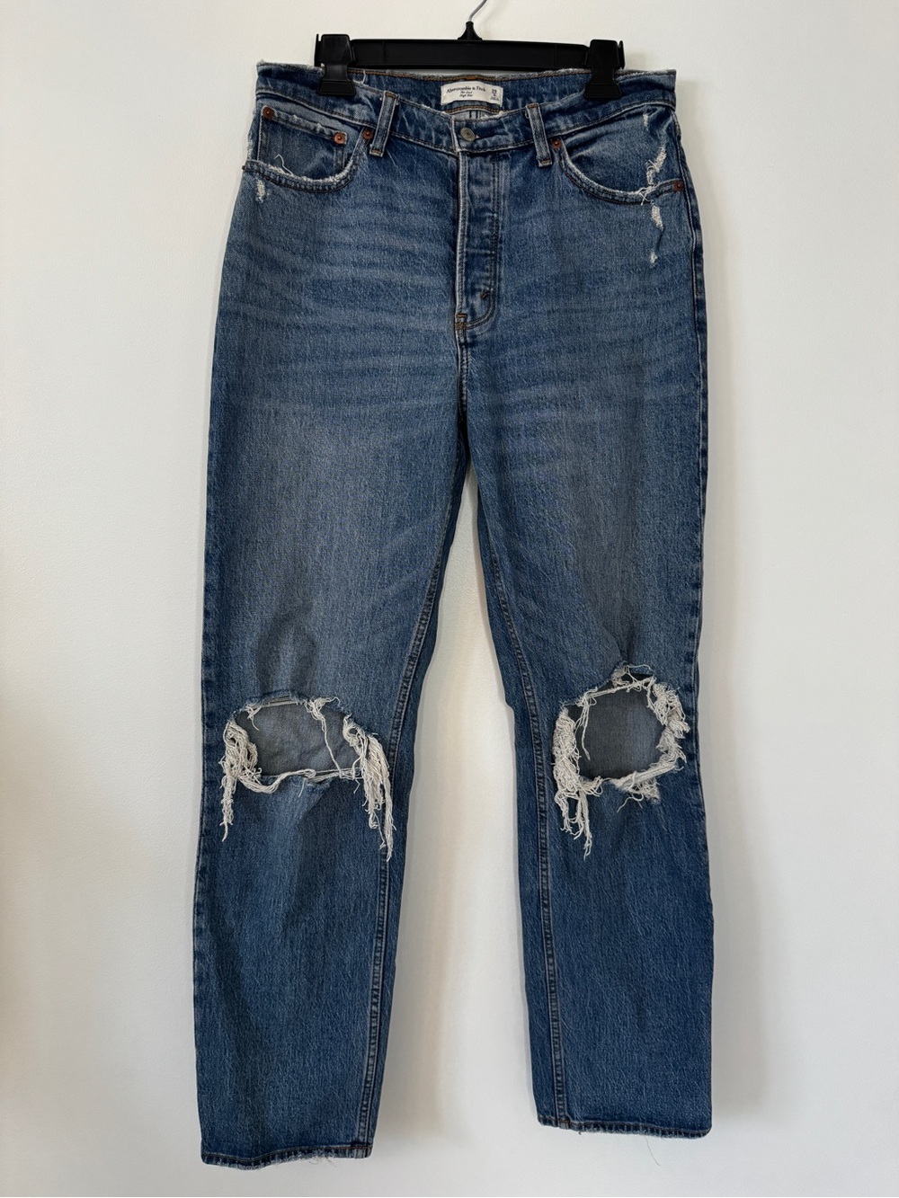 Abercrombie & Fitch Jeans The Dad High Rise Distressed Medium Blue Denim Sz 29